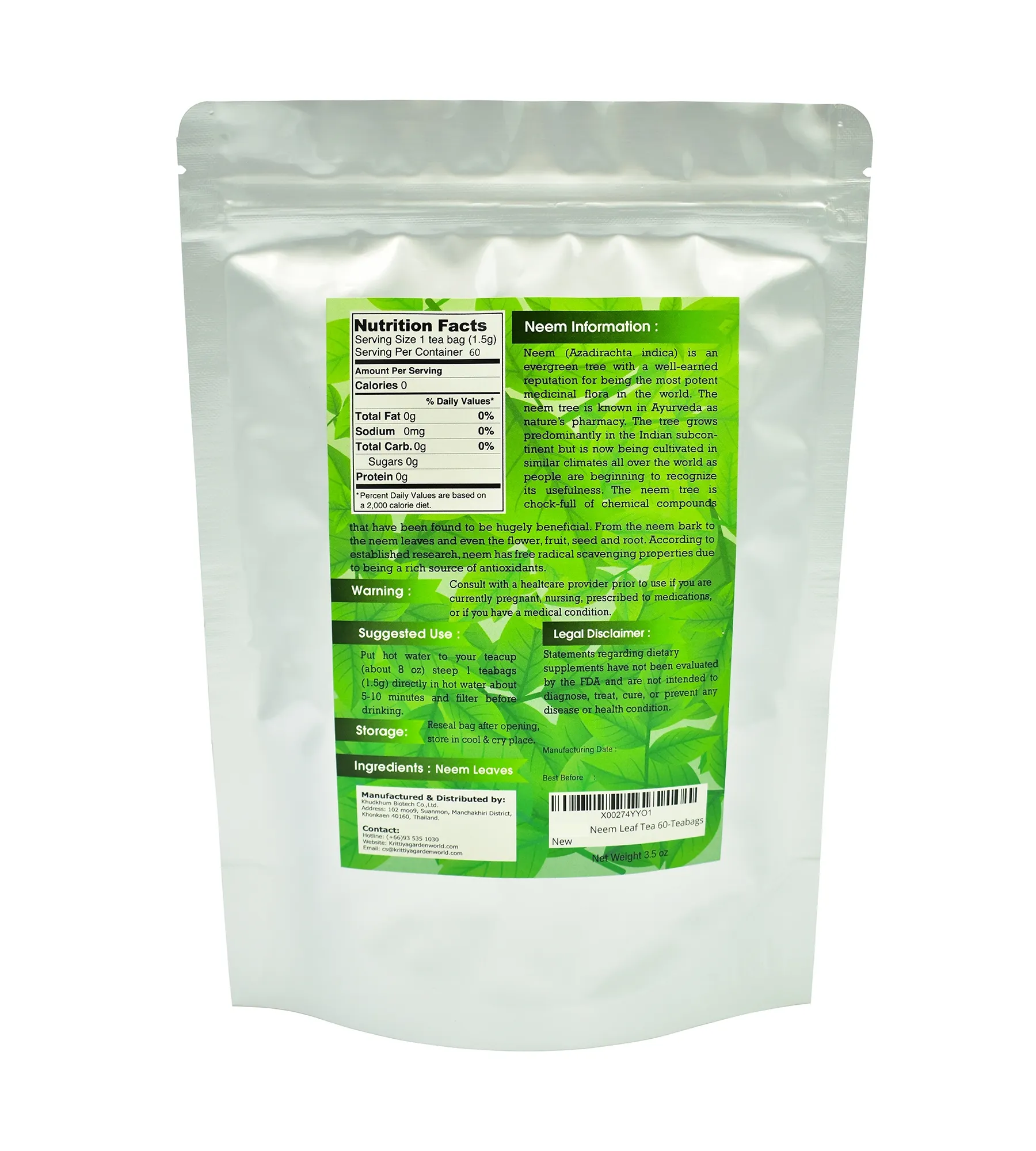 Neem Leaf Tea 60-Teabags Back