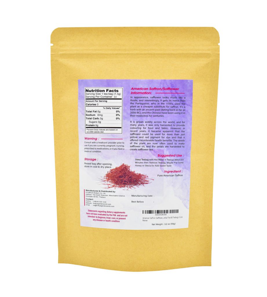 American Saffron (Safflower) Herbal Tea 60Teabags 3.2oz Krittiya