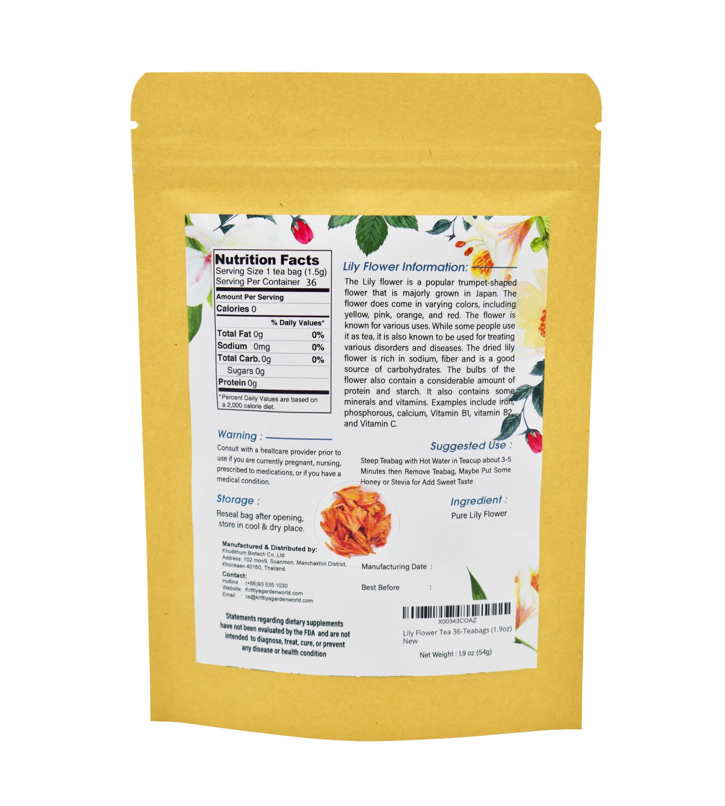 Lily Flower Tea 36 Teabags 1 9oz Krittiya Garden World